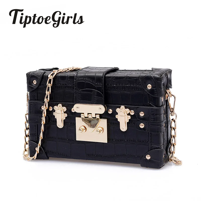 Buy Small Chains Women Box Bags Black Leather Female