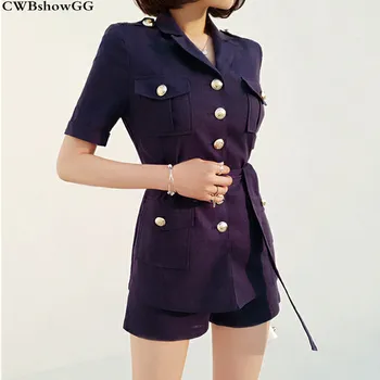 

Professional Two-Piece Set Female Summer Short-Sleeved Turn-Down Collar Fashion Single-Breasted Formal Short Pant Two-Piece Sets