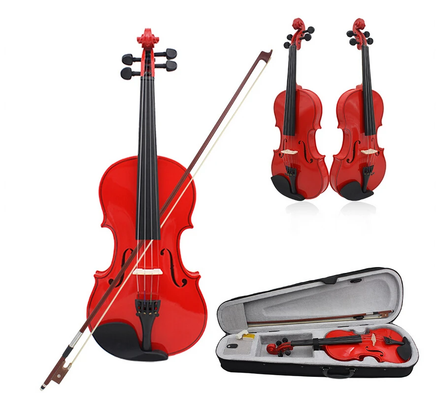 Top Quality Red color Violin Fiddle Basswood Steel String Musical Instrument for Kids Beginners