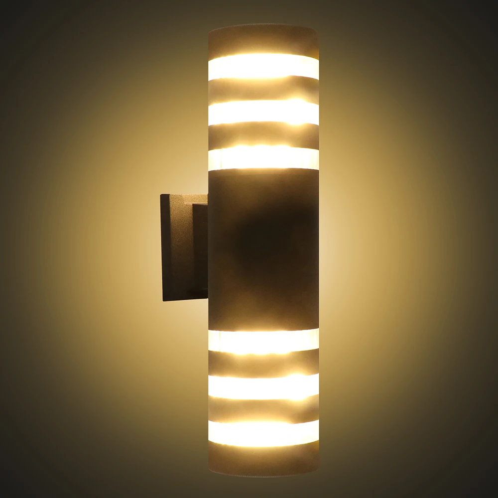 Наружный водонепроницаемый светодиодный настенный светильник с алюминиевым цилиндром, современный стиль, двойная головка E27, настенный светильник, AC 85-240V для внутреннего двора