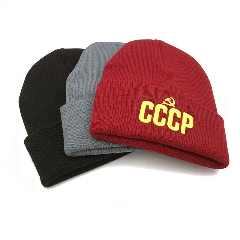 Русский стиль CCCP шапки бини 3D шапка с вышивкой для мужчин и женщин зима очень холодный теплый повседневный вязаный растягивающийся Skullies Beanie