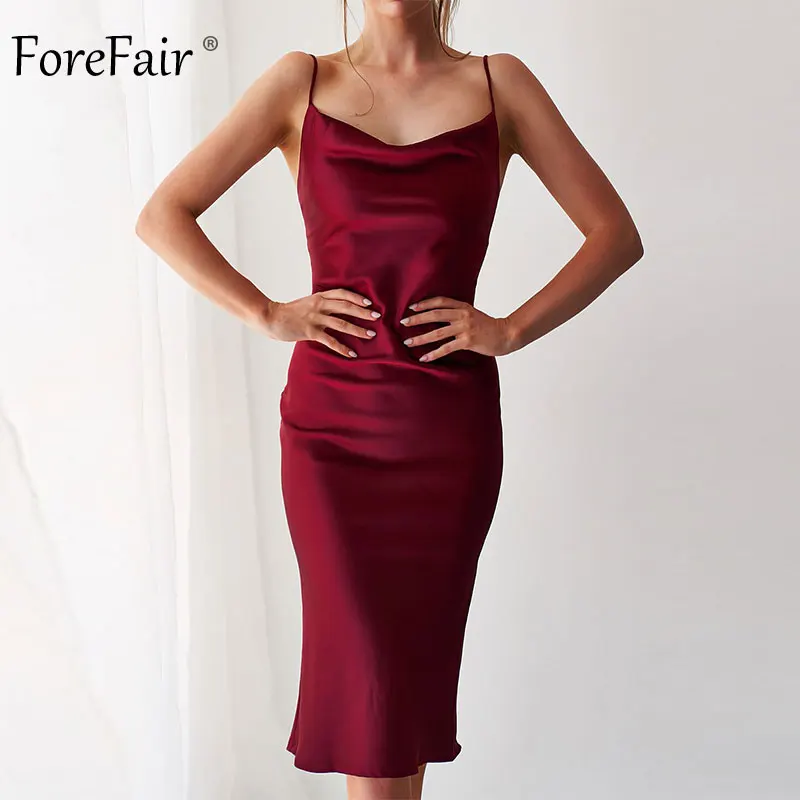 red satin slip dress long