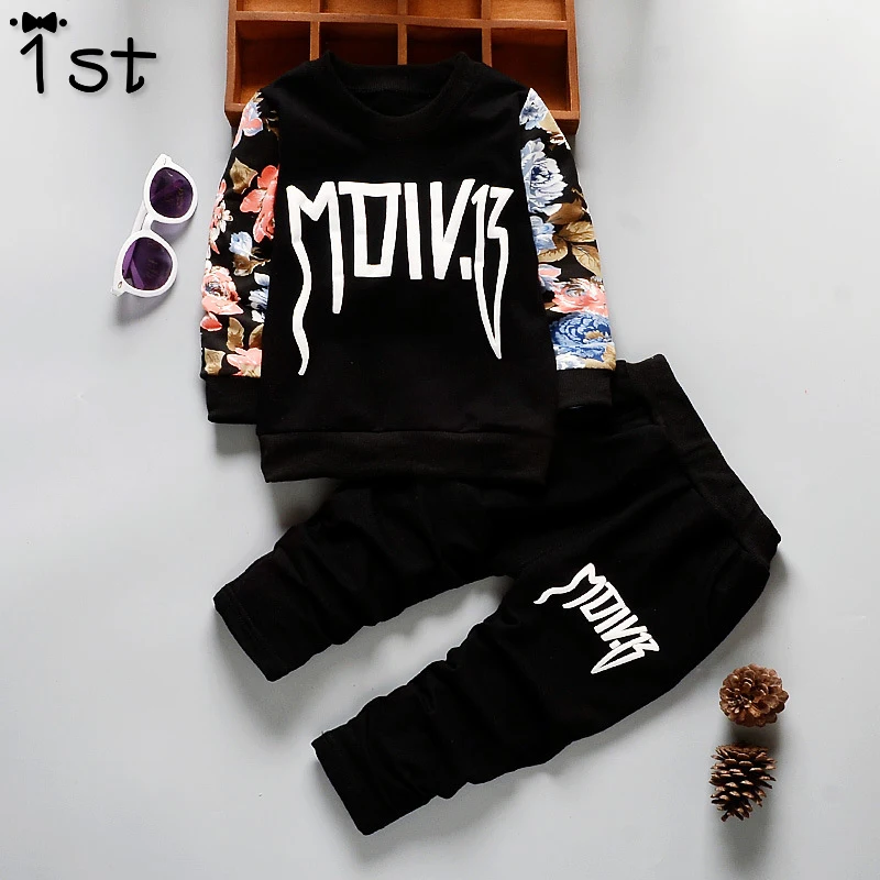Children's Wear 2017 Autumn New Boys and Girls Letters Floral Long Sleeve Korean Two-piece Set | Детская одежда и обувь
