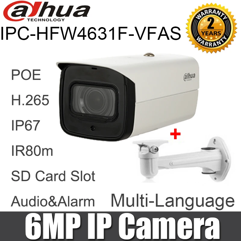 Dahua IPC HFW4631F VFAS 6mp IP камера 2 7 ~ 13 5 мм ручной зум объектив POE IP67 IR80m цилиндрическая