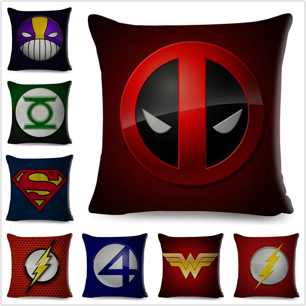 

Marvel Avengers Superman Deadpool Pillow Case Super Hero Cushion Cover for Sofa Home Decor Cartoon Pillowcase 45x45cm