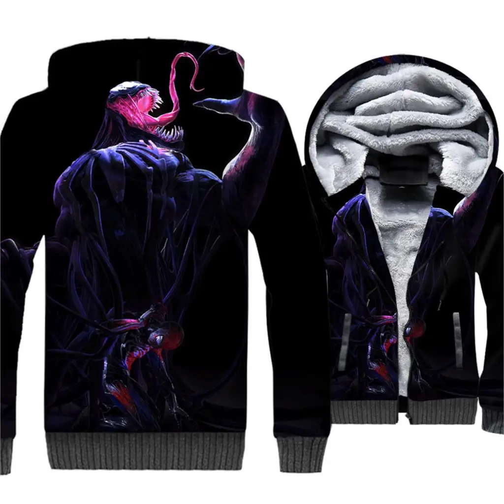 Venom Hoodie Men 3D Print  Movie Hooded Sweatshirts Harajuku Coat 2018 New Winter Thick Fleece Warm Jacket Hip Hop Sportswear