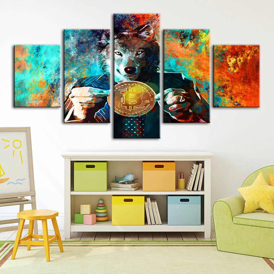 

Home Decor Prints Animal Wolf Painting Man Gold Pictures Wall Art Modular Canvas Poster Frame Modern Abstract Bedside Background