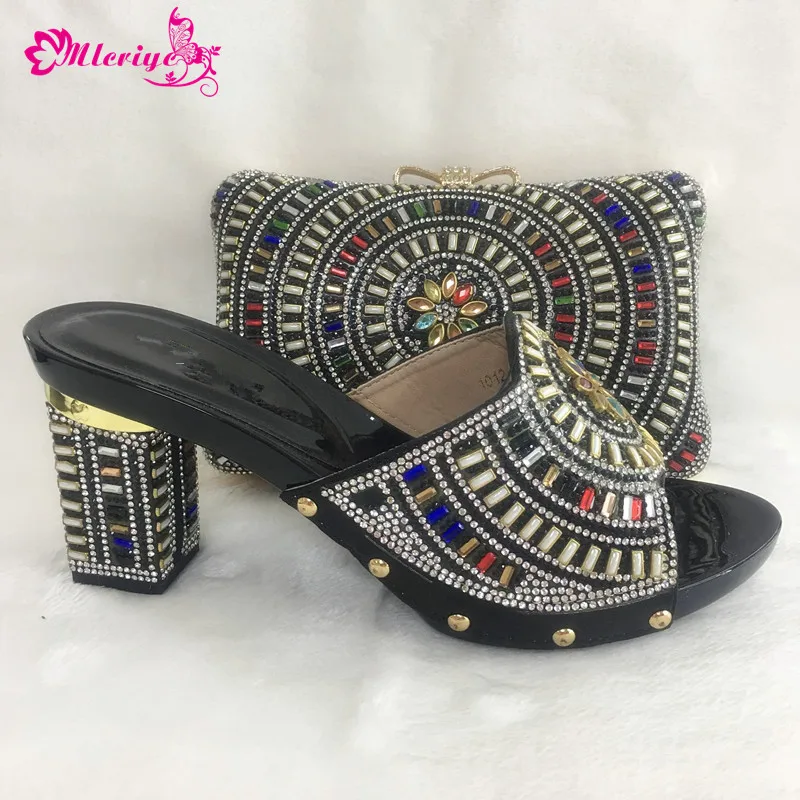 

low price Ladies Italian Shoes and Bag Set Decorated with Rhinestone High Heel Shoes Women Italian African Party Pumps Shoes