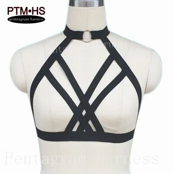 

Hot Womens Sexy body Harness Black Elastic Bondage Lingerie Adjust Strappy Tops Open chest Fetish Punk Goth Harajuku Garter Belt