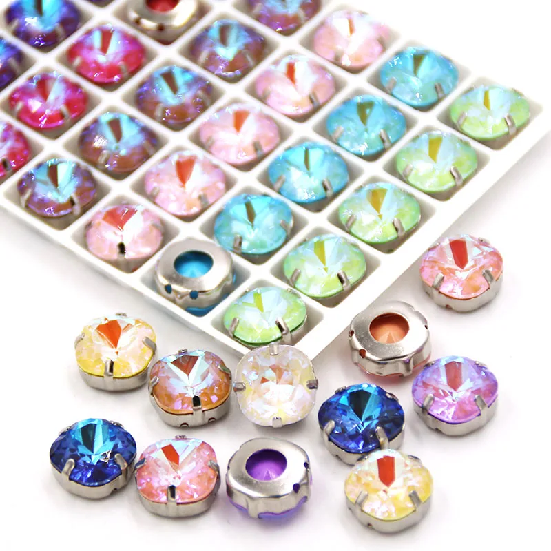 

12mm Fat Square shape Mocha fluorescence Glass Crystal sewing sliver hollow base claw setting flatback rhinestones for clothing