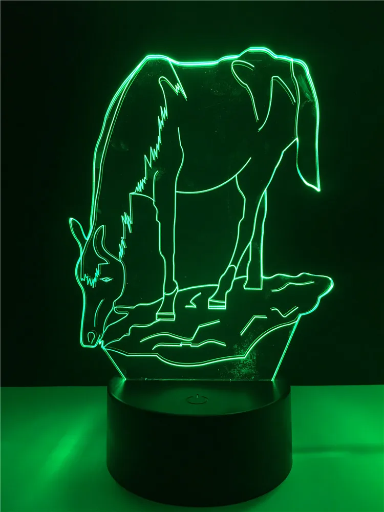 Новый животное лошадь 3D лампы освещения светодиодный USB Ночная Атмосфера свет многоцветный Переключатель Touch удаленного Luminaria Kid Игрушка
