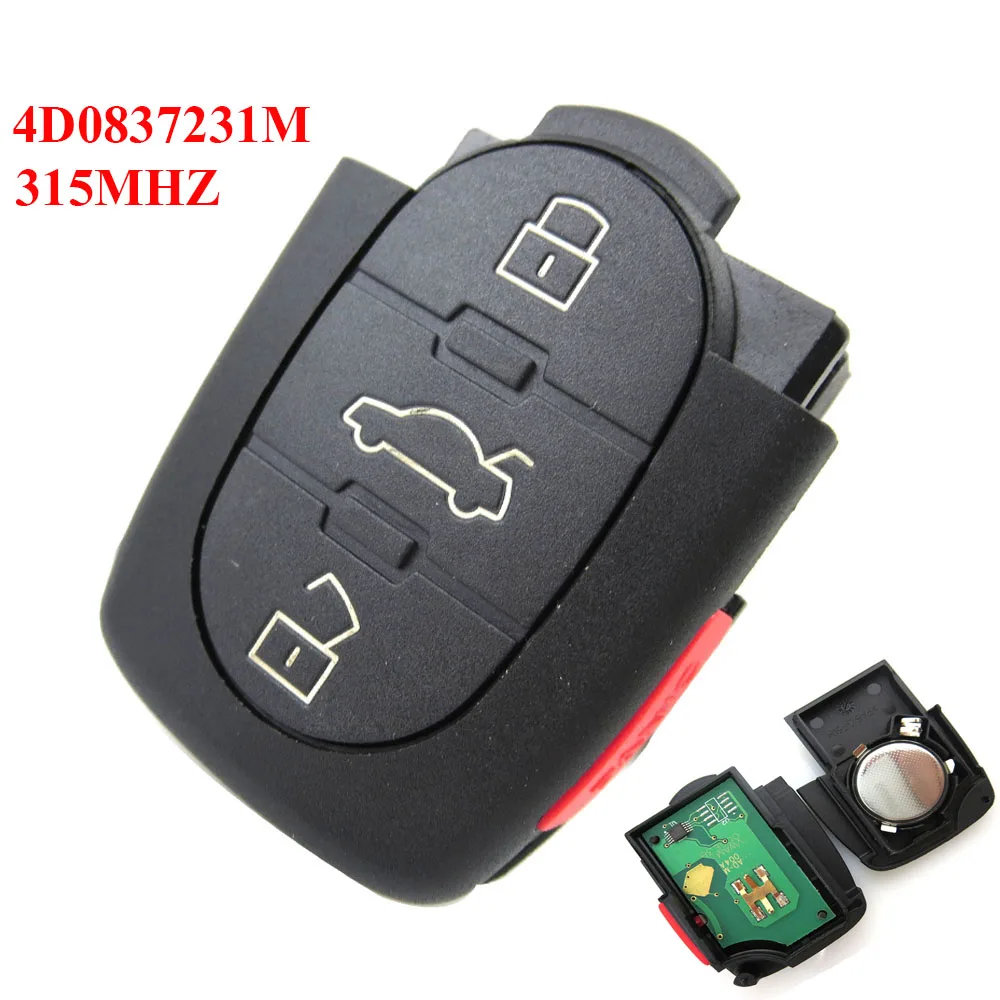 Okeytech 4/3+ 1 кнопки флип складной автомобиль дистанционного ключа для Audi A4 A6 A8 S4 S6 S8 TT 315 МГц ID48 чип 4D0 837 231 м