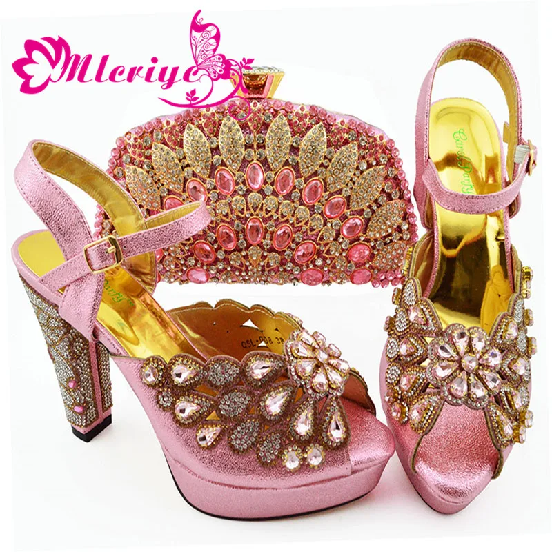 

Latest Italian Ladies Shoes and Bags To Match Set Decorated with Rhinestone Block Heel Shoes Shoes and Bag Set African Sets QSL8