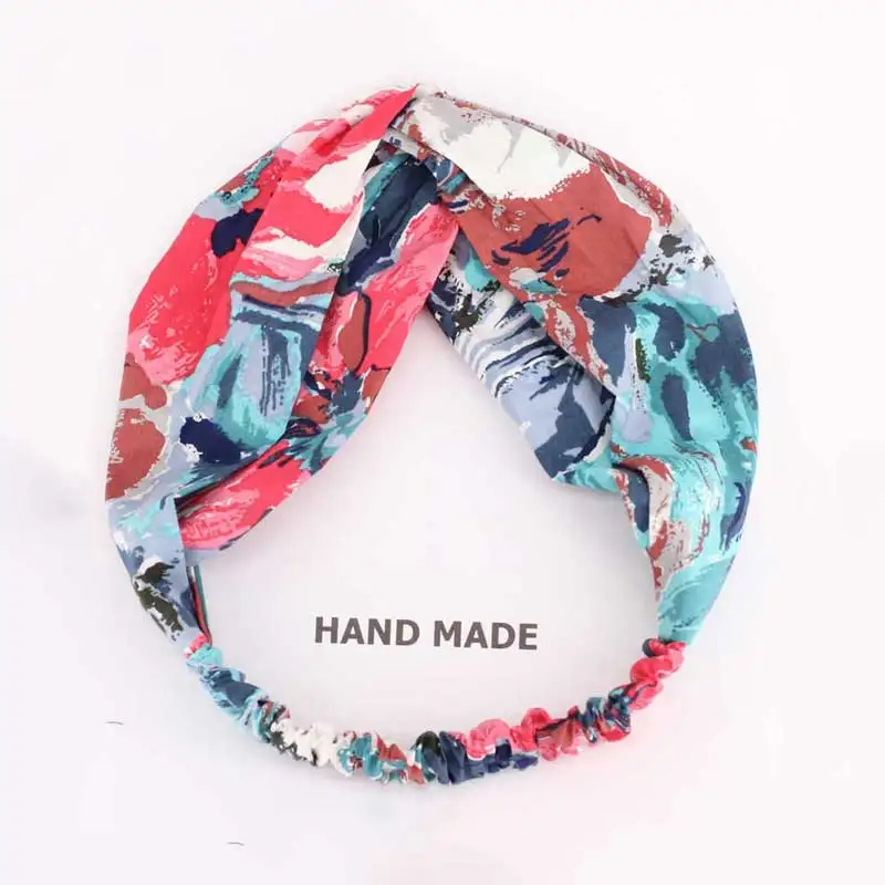 

2019 Women Print Knotted Cross Bow Hairband For Girls Elegant Chiffon Headband Hair Band Headwear Female Hair Accessories