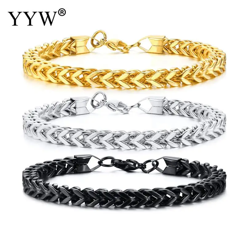 

Men Stainless Steel Bracelets Link Chain Bracelet Unisex High Quality Bangles Gold Color Hip Hop Bangle Punk Style Party Gift