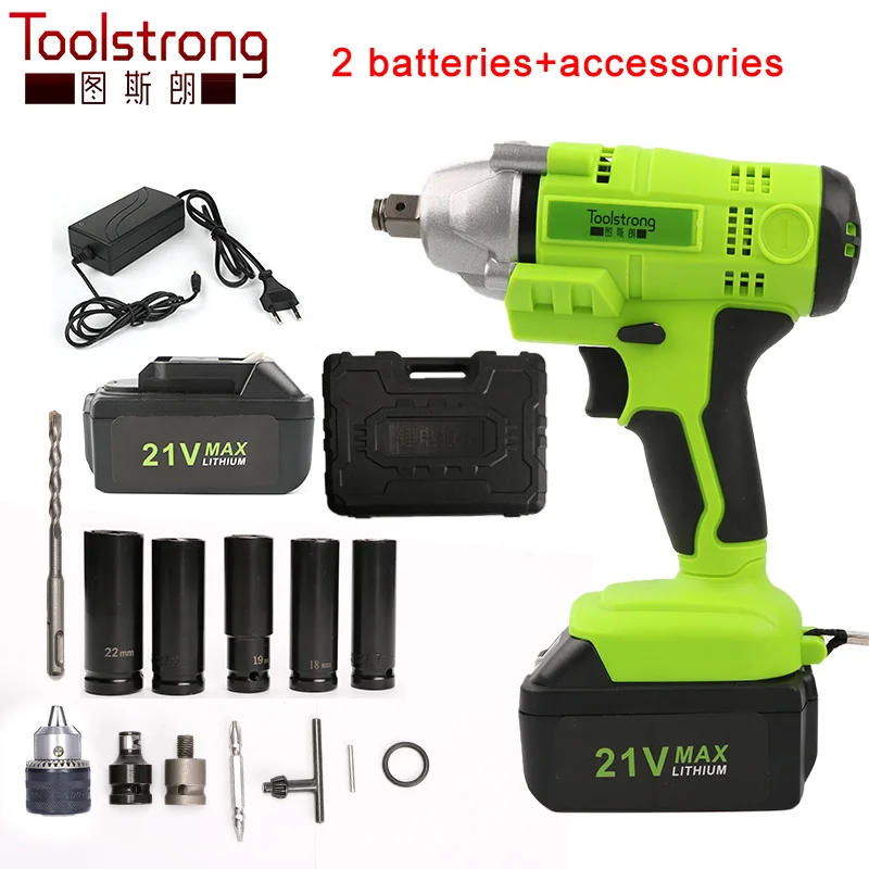 Toolstrong 21V li-ion 0-3300 об/мин 320n. m Электрический ударный гайковерт DIY бытовой электрический гайковерт беспроводная дрель беспроводной ключ IW01B - Цвет: two batteries AC