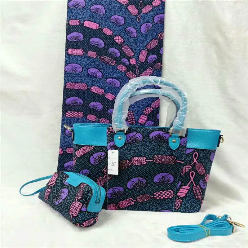 

Hollandais Wax Handbag Set African Prints Bag With Real Dutch wax Fabric 6 Yards 100% Cotton For Women's Bag ! L60952