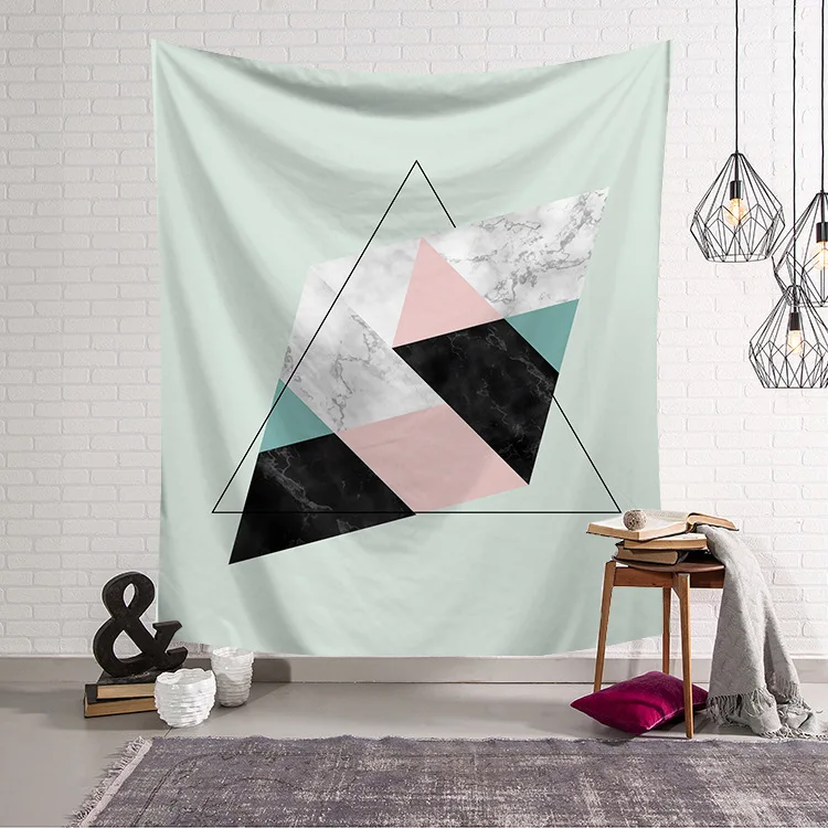 Nordic geometric tapestry rose gold home decor picnic mat marble pattern beach rug  (7)