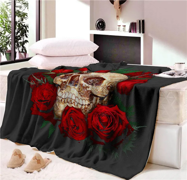 Сон одеяло супер мягкий уютный бархат плюшевый плед Цветочный Череп Современная линия Art одеяло на искусственном меху для дивана бросить