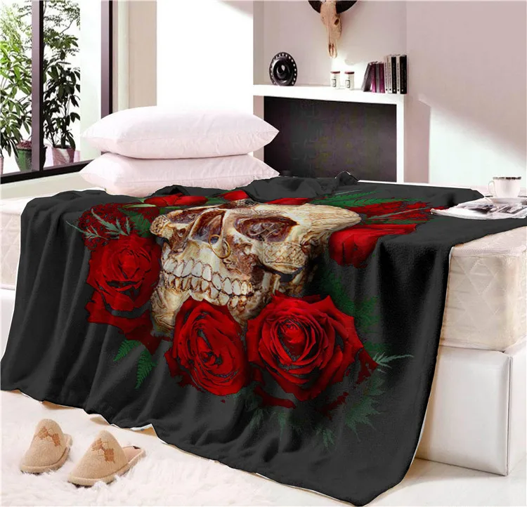 Billig Nickerchen decke Super Weichen Gemütlichen Samt Plüsch Decke Floral Schädel Moderne Linie Kunst Sherpa Decke für Couch Werfen Reise CB68