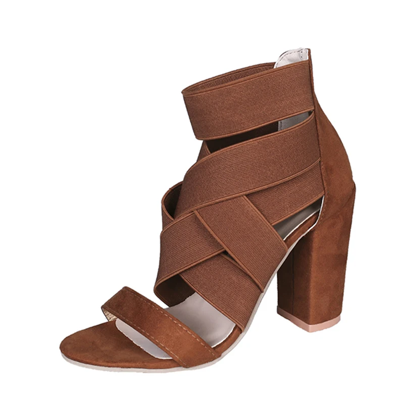 Г., модные женские босоножки Летняя обувь сандалии-гладиаторы на высоком каблуке с открытым носком и перекрестными ремешками туфли-лодочки на квадратном каблуке sandalia feminina - Цвет: Brown