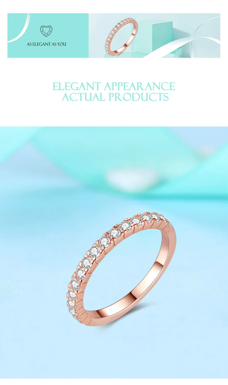 Подлинный eleshe 925 пробы Серебряное кольцо на палец с круглым кубическим цирконием Кристалл розовое золото кольцо для женщин Свадебные ювелирные изделия