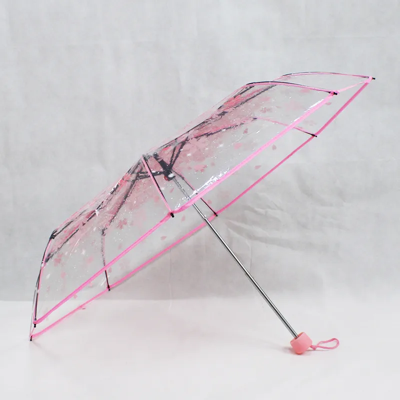 

1pc three Fold Umbrella Women Transparent Clear Cherry Blossom Mushroom Apollo Sakura folding Sunshade Rain Umbrella