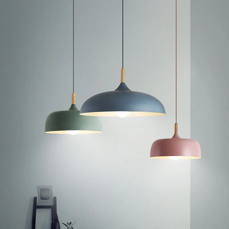 Nordic Hanging 6 Colors Pendant Light Post Modern Aluminium Solid Wood Pendant Lamp Dining Restaurant Cafe Pendant Light (13)