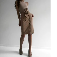 Элегантные женские миди юбки со шнуровкой пояс с высокой талией длиной до колена юбка прямая офисная пуговицы OL юбка, суженная книзу