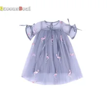 MERI AMMI/детская одежда для девочек; летнее платье; кружевное платье с бантом; платье с рисунком фламинго для маленьких девочек 2-7 лет