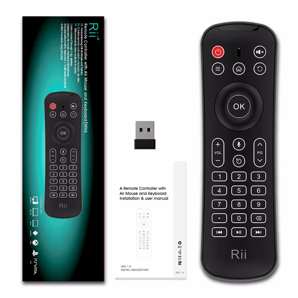 Rii mx6 2.4 ГГц Беспроводной 6 оси гироскопа воздуха Мышь клавиатура с ИК