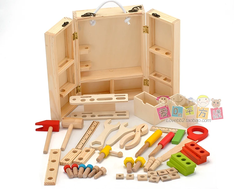  Children Pretend Play Toy Wooden Simulation Maintenance Toolbox Nut Dismantling Toys Baby Play Puzz
