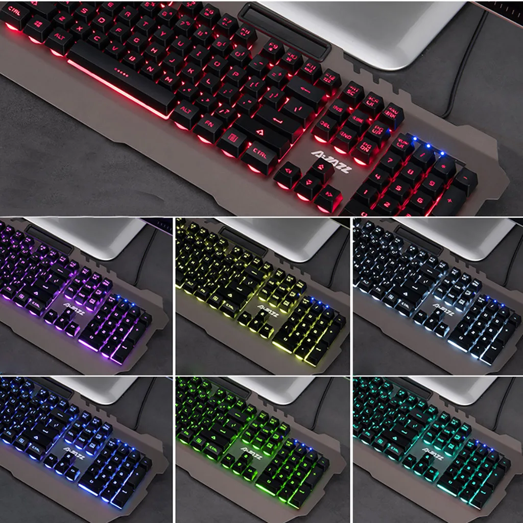 Mechanical keyboard metal light wired keyboard 104 key USB cable waterproof metal decorative keyboard seven color lights