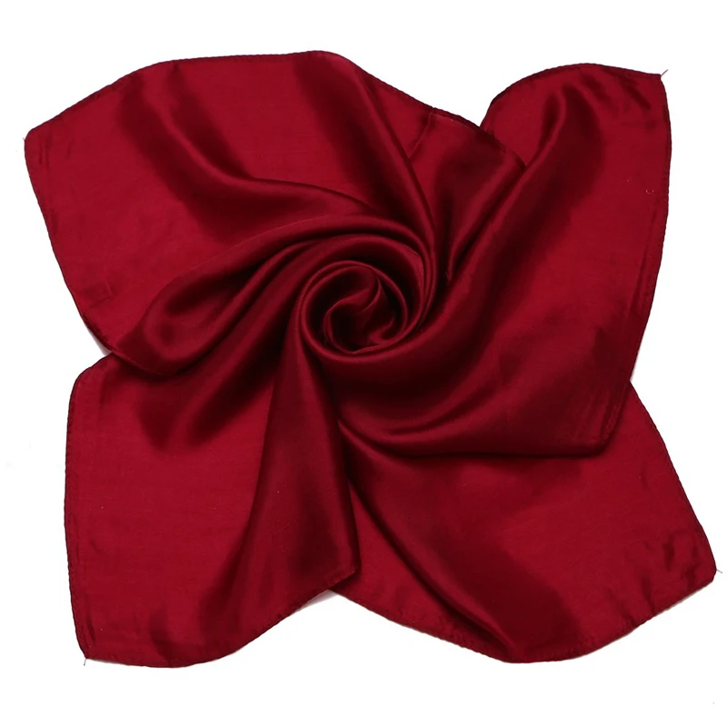 

Fashion Solid Color 100% Silk Square Scarf for Women Red Bandana Kerchief Satin Foulard Joker Printed Scarves 53*53CM 5051