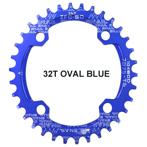 Улитка MTB овальная Звездочка 104BCD 32 T/34 T/36 T узкий широкий Chainwheel велосипед Сверхлегкий A7075 сплав горный велосипед коленчатый набор - Цвет: 32T Blue Oval