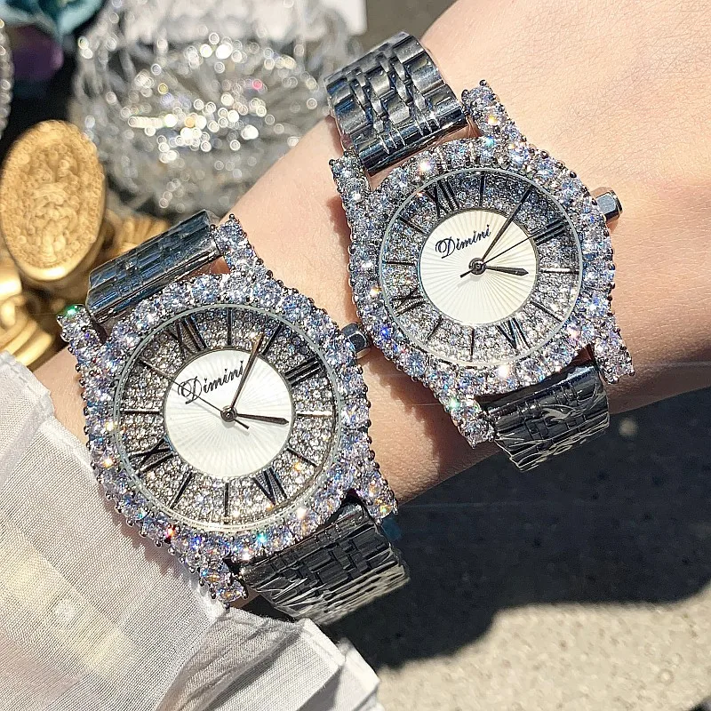 

Fashion zirconite ladies watch silver Roman personality stainless steel watch wristwatch fashion water drill girl watch luxury