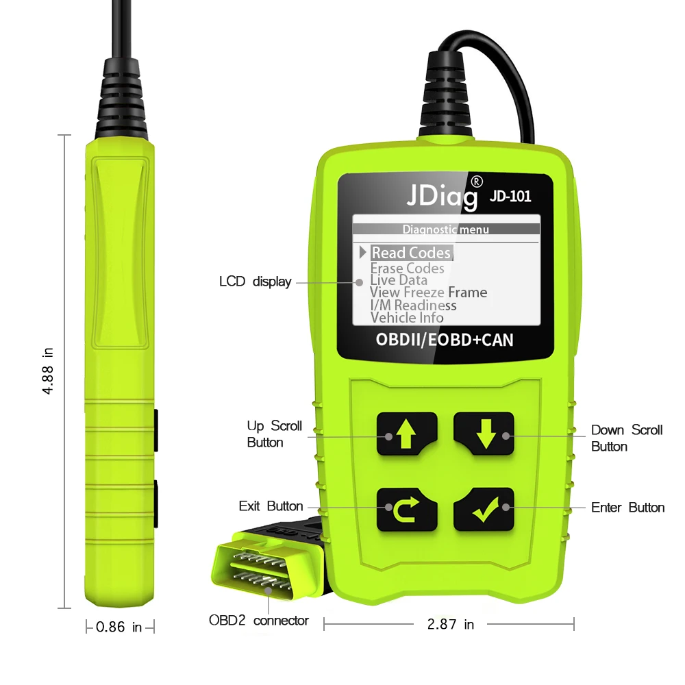 

JDiag JD101 Code Readers Engine Scan Tool Check Engine Light Auto Diagnostic Tool OBD2 Scanner Automotriz With Battery Tested