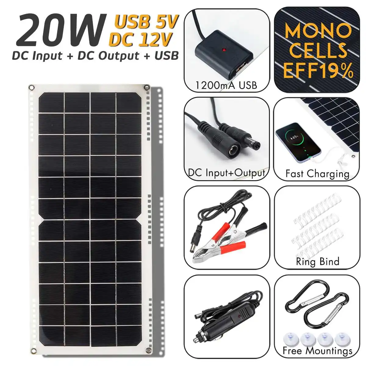 LEORY 20W 14V 1.5A Гибкая солнечная панель зарядное устройство для автомобильного