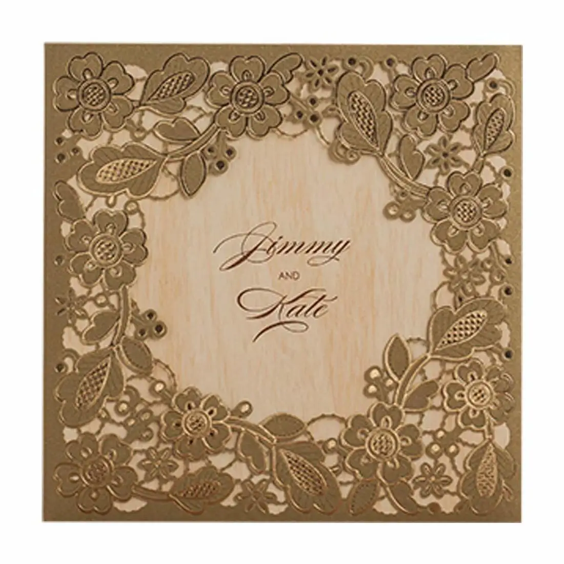

6 x 6 inch 50Pcs Gold & White Floral Square Laser Cut Wedding Invitations Card, Blank Engagement Invitation Sleeve with Envelope