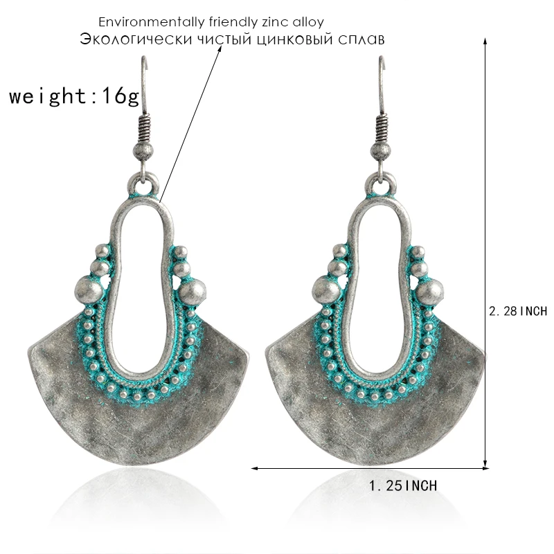 QIHE JEWELRY Dangle earrings 3 Color Verdigris Rustic Fan Drop Earrings Women Jewelry Earrings for women arete pendiente