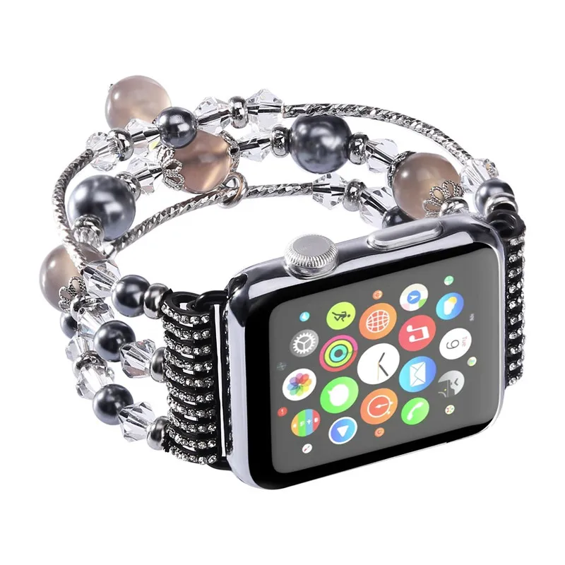 Бренд для Apple Watch Band ручной работы эластичные браслеты из бус браслет с агатами из искусственного жемчуга ремешок для женщин девушек ремешок для умных часов