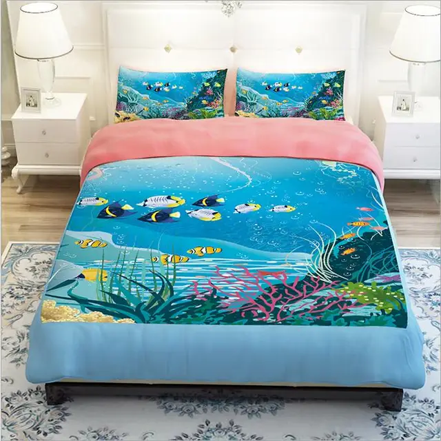 Blue Sea Underwater Colorful Fish Bedding Sets Twin Queen King Size