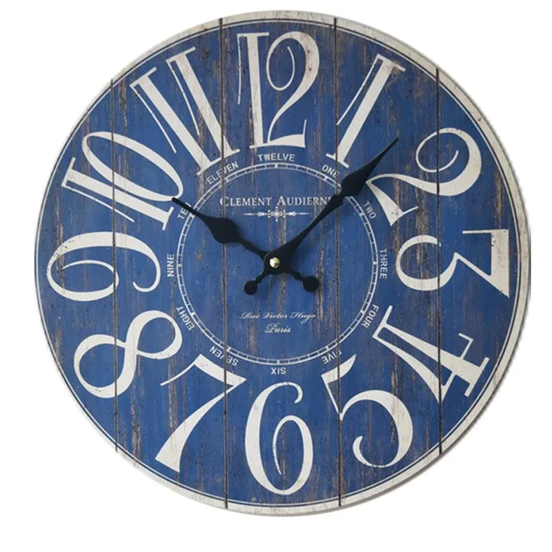online Novo Azul Relógio de Parede Digital Criativa Fazer Velho De Madeira Adesivo De Parede Decoração Da Casa do Relógio Mudo Relógio de Parede 35*35 cm