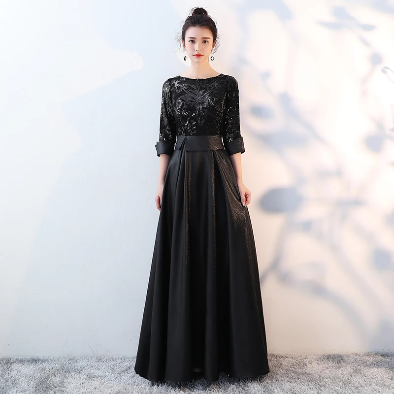 2019 New arrival satin Evening Dress Long Prom Party Dresses Sequin Evening Gown Formal Dress Women Elegant Robe De Soiree