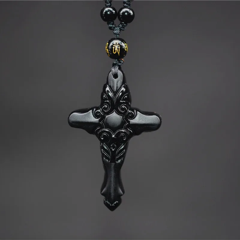 

Drop Shipping Obsidian Pendant Necklace Cross Pendant Jewelry for Men Women's Pendant