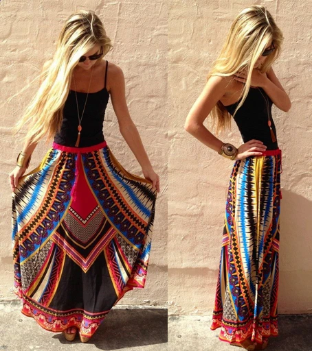 Summer Style Women Boho Ethnic Floral Long Maxi Beach