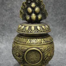 7." Китайский Бронзовый Сбор 8 Благоприятный Символ Статуя Курильница Курильница Банку