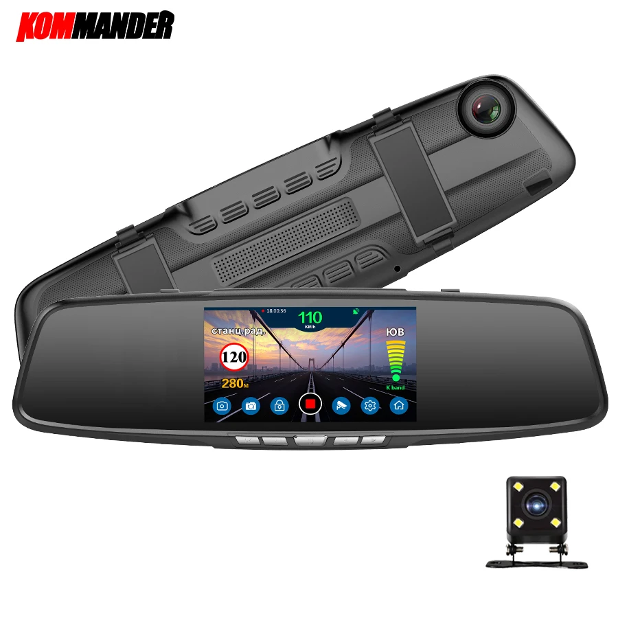 Kommander зеркало радар детектор Анти радар автомобильный детектор с gps 3 в 1 DVR Full HD 1080P рекордер камера заднего вида для России