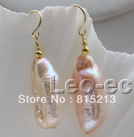 

wb00147 luster 10X21mm pink Reborn keshi pearls Earrings Rolled gold hook