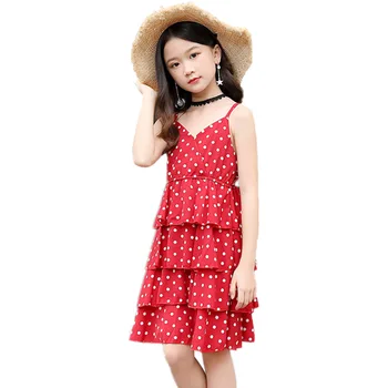 

2019 Vintage Girls V-neck Dress Summer Children clothes Kids polka dot Cake dress Baby Teens Kids princess strap Frocks 3-12 Yr